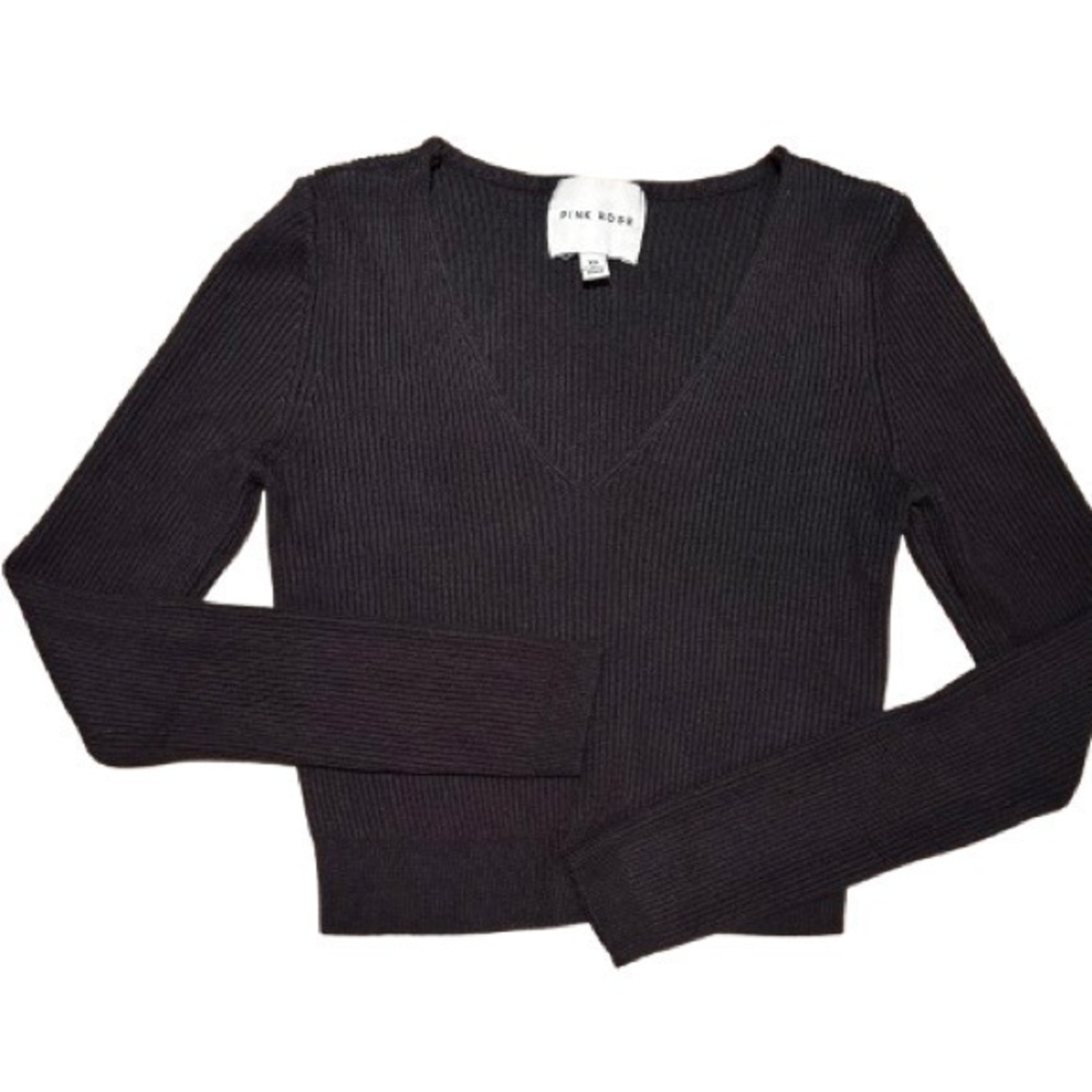PINK ROSE Women Crop Sweater, Black, Size XS